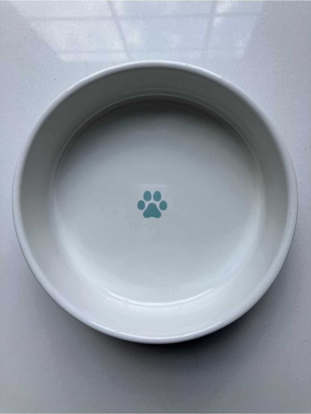 Fringe Studio White Ceramic Pet Bowl with Blue and Gray Confetti